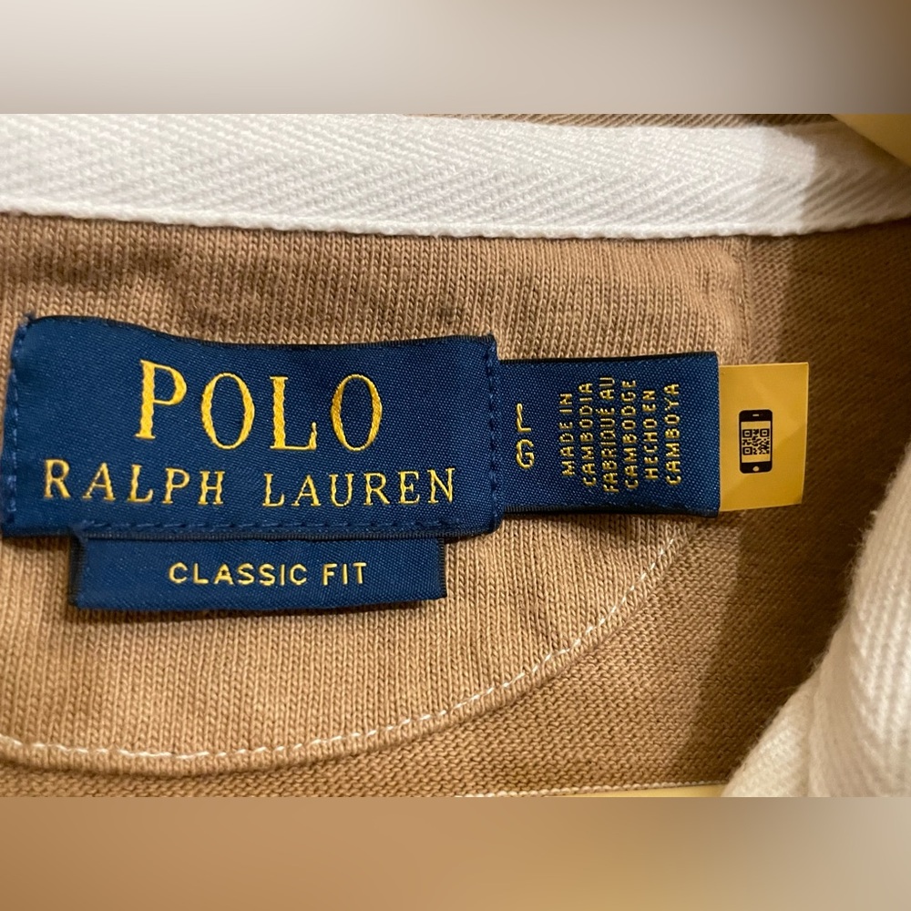 Polo by Ralph Lauren Men’s Brown & White Striped Rugby Shirt - Picture 3 of 5